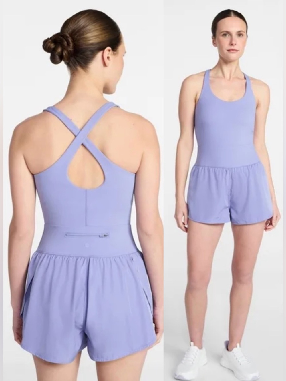 NWT Avia Women's Cross Back Active Buttersoft Romper Size Large Lavender